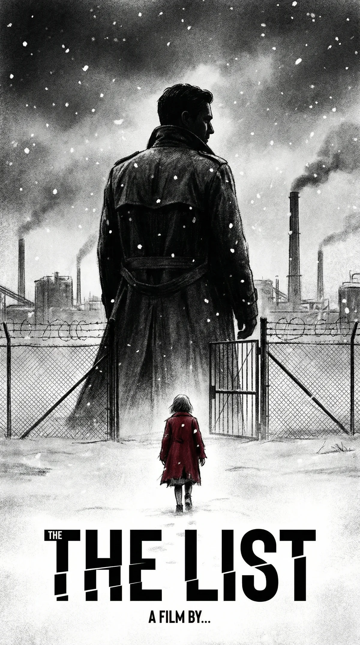 辛德勒的名单经典电影海报展示黑白画面中穿红衣的小女孩